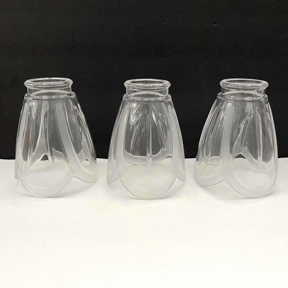 3 Clear Frosted Edge Scalloped Glass Ceiling Fan Lamp Light Sconce Shade Globe